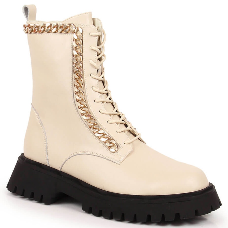 Stivaletti da donna in pelle con catena, isolamento Artiker beige 1