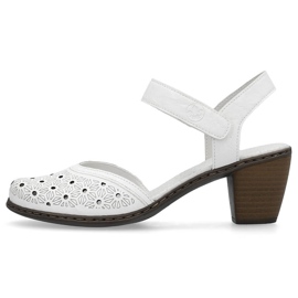 Comodi sandali da donna con tacco in pelle, bianchi Rieker 40991-80 bianco 1