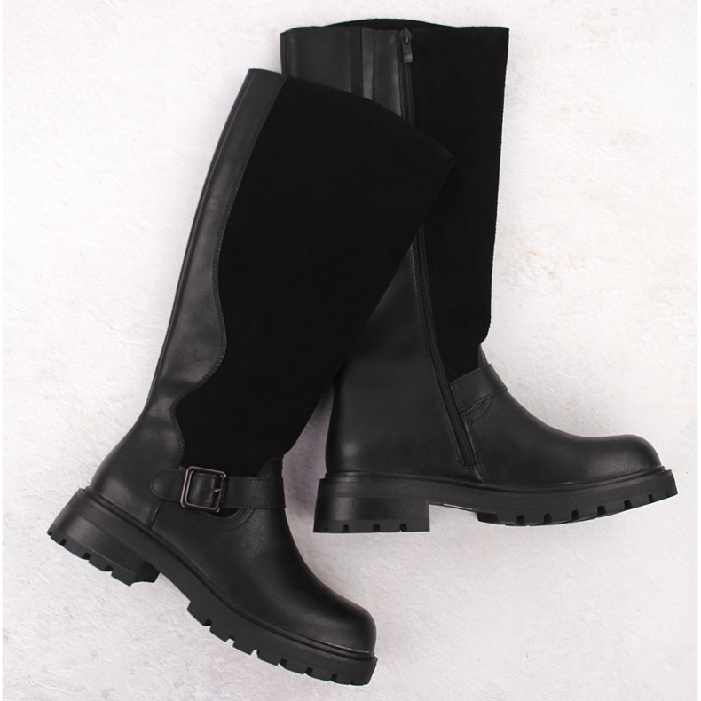 Stivali da donna Sergio Leone KZ708 in pelle nera nero 1