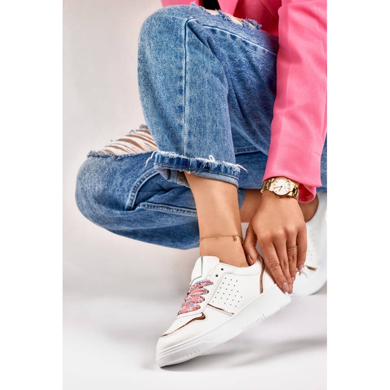 Scarpe sportive da donna, sneakers con lacci sostituibili, bianco 85-872CH 2