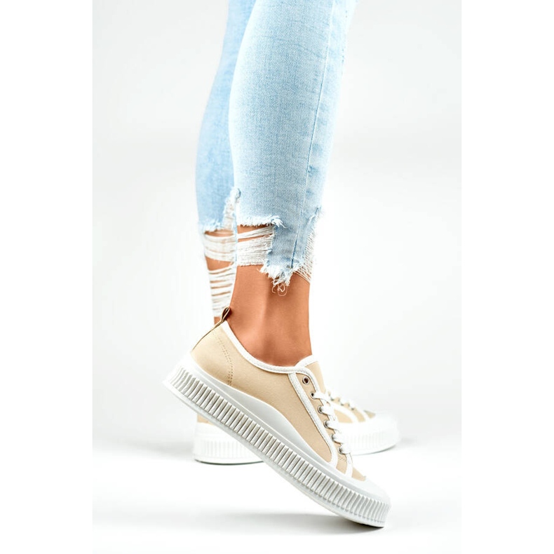 Sneakers basse con suola bianca, beige 2667BE 2