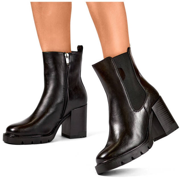 Stivaletti Chelsea isolanti da donna con tacco alto, neri 24-12495B nero 1