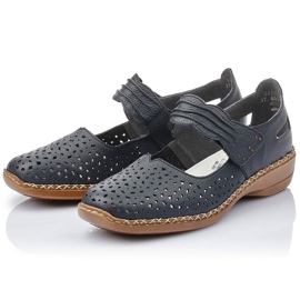 Scarpe da donna in pelle con velcro blu navy Rieker 41399-14 2