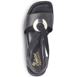 Sandali da donna in pelle con elastici neri Rieker 62662-01 nero 1