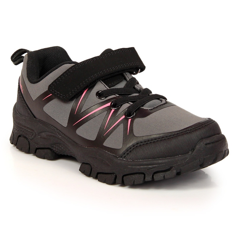 Scarpe da trekking per bambini impermeabili con chiusura strappo grigio American Club nero 2