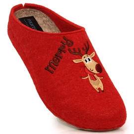 Comode ciabatte da donna con renna e pupazzo di neve Panto Fino KK267037 rosso 1