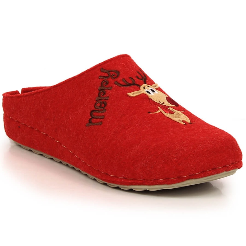 Comode ciabatte da donna con renna e pupazzo di neve Panto Fino KK267037 rosso 2