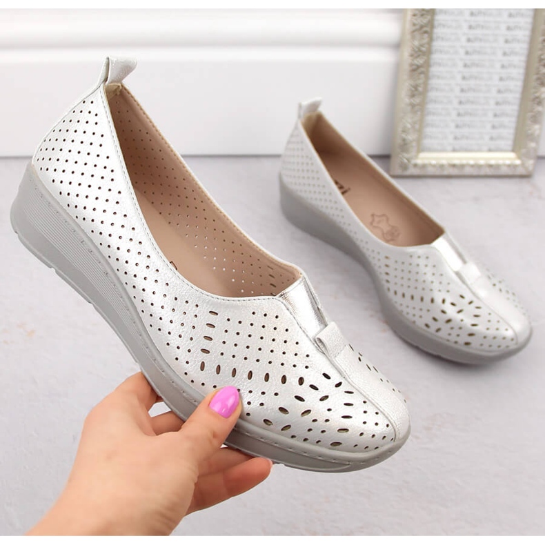 Scarpe slip-on argento traforate da donna Jezzi RMR1840-13 d'argento 1