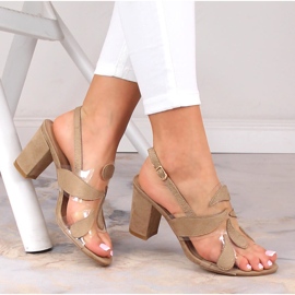 Sandali da donna in camoscio beige trasparente sul palo Sabatina S163-1 1