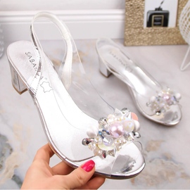 2014-5 Sandali Donna Trasparenti con Perline Silver Sabatina d'argento 1