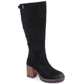 Stivali da donna in camoscio nero con tacco alto e plateau, Vinceza 58106 1