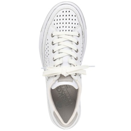Comode scarpe sportive da donna in pelle traforata, bianche, Rieker L8849-80 bianca 1