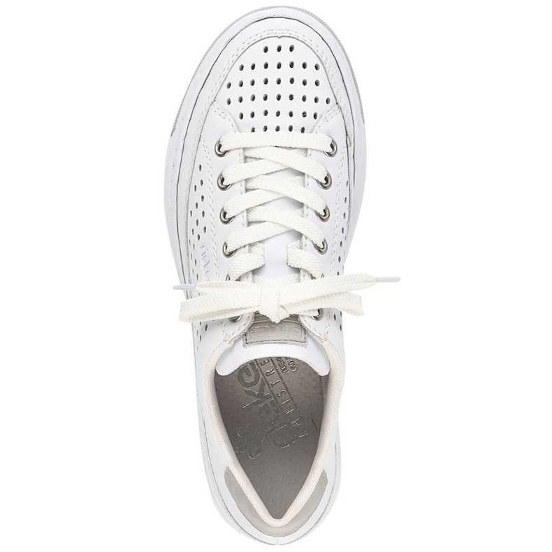 Comode scarpe sportive da donna in pelle traforata, bianche, Rieker L8849-80 bianca 1