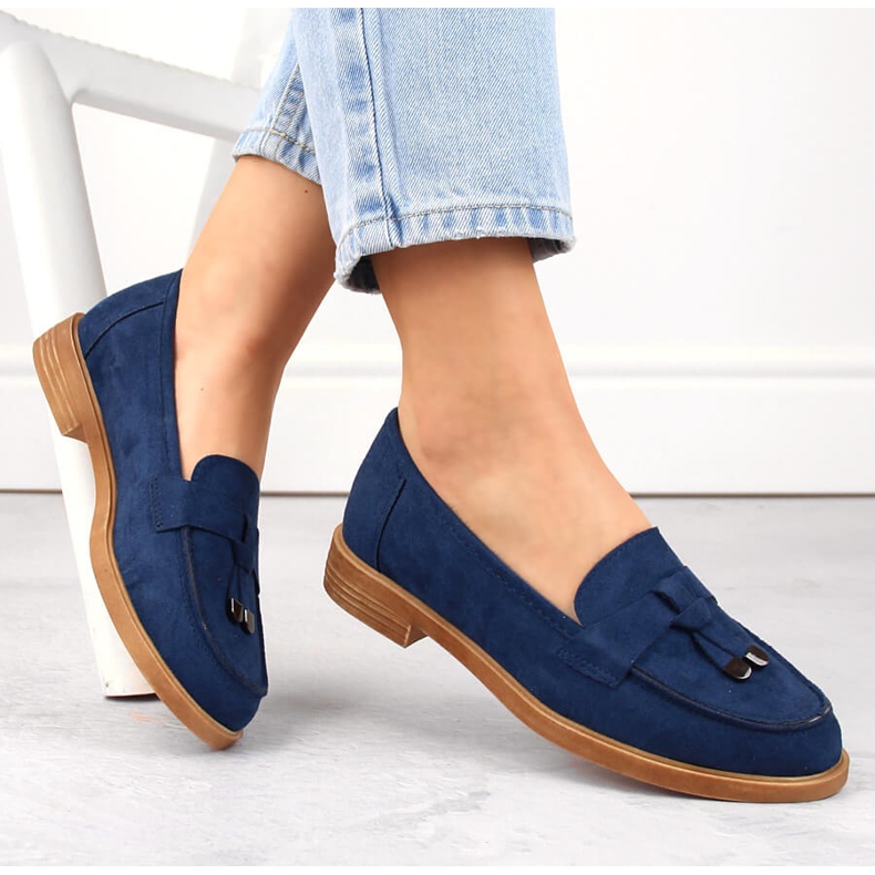Scarpe basse da donna Vinceza in camoscio blu 1