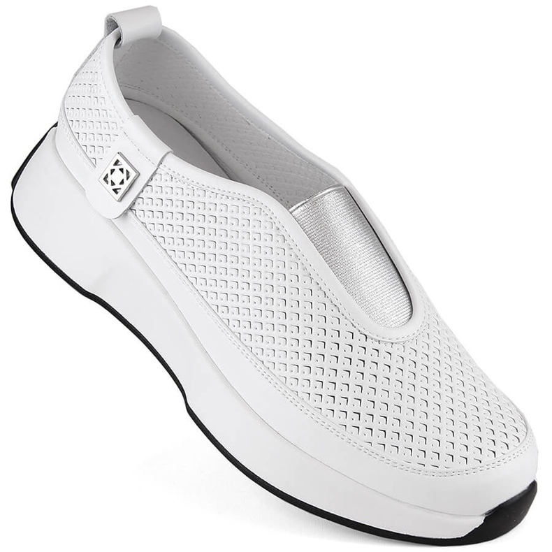 Scarpe slip-on sportive da donna comode in pelle, bianche, T.Sokolski 456 bianco 1