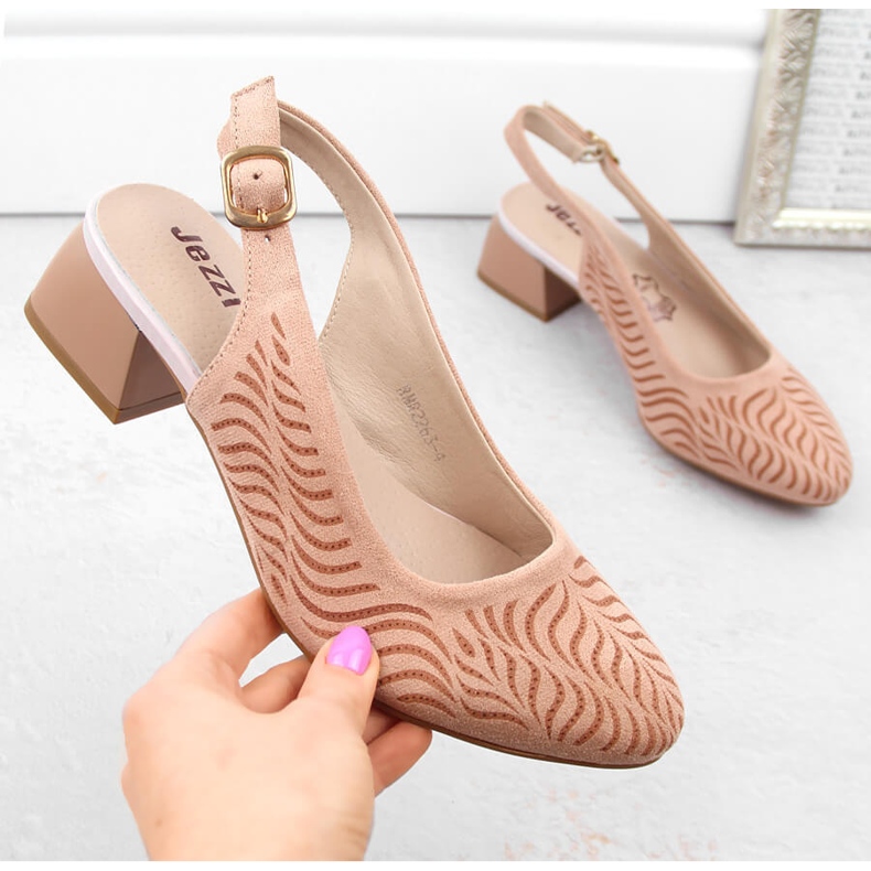 Sandali da donna con tacco basso in pelle scamosciata, colore rosa Jezzi RMR2263-4 2