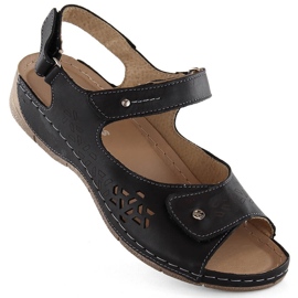 Comodi sandali da donna in pelle con velcro, neri Helios 266-2.011 nero 1