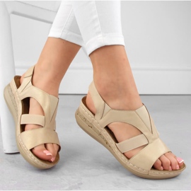 Sandali slip-on comodi da donna con elastici, beige eVento 7765 2