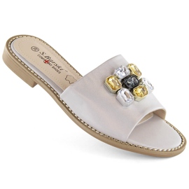 Comode pantofole argento da donna con zirconi S.Barski 031 1