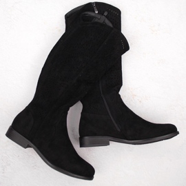 Stivali traforati in pelle scamosciata da donna, nero S.Barski HY66-150 1
