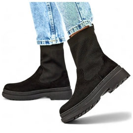 Stivaletti da donna in pelle scamosciata con tomaia a calzino, nero HB-175B 1