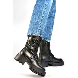Stivali moto alti da donna con fibbie, neri GD-FL2206B nero 1