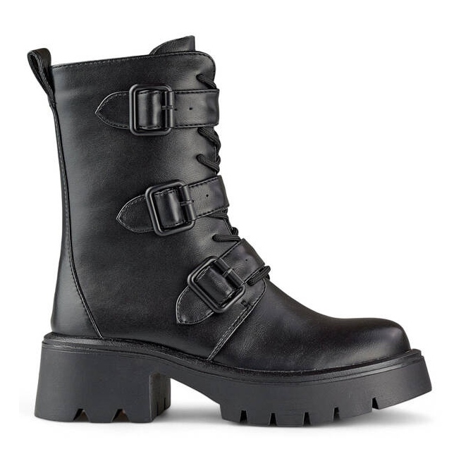 Stivali moto alti da donna con fibbie, neri GD-FL2206B nero 2