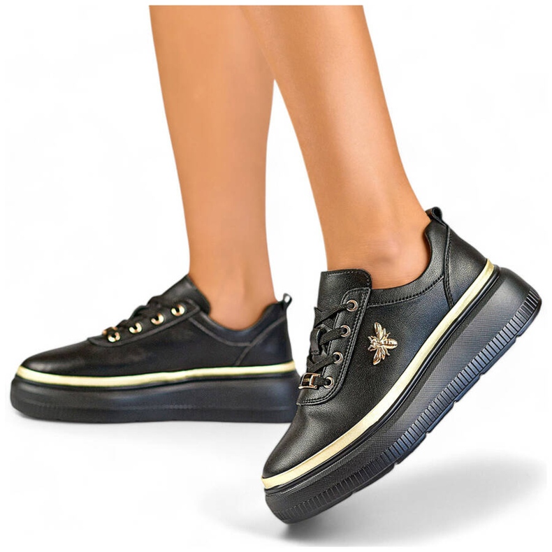 Scarpe sportive da donna in pelle con plateau, nere GD-XF120C-B nero 1