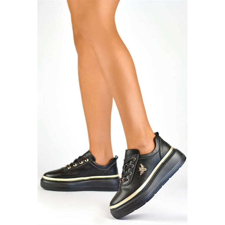Scarpe sportive da donna in pelle con plateau, nere GD-XF120C-B nero 2