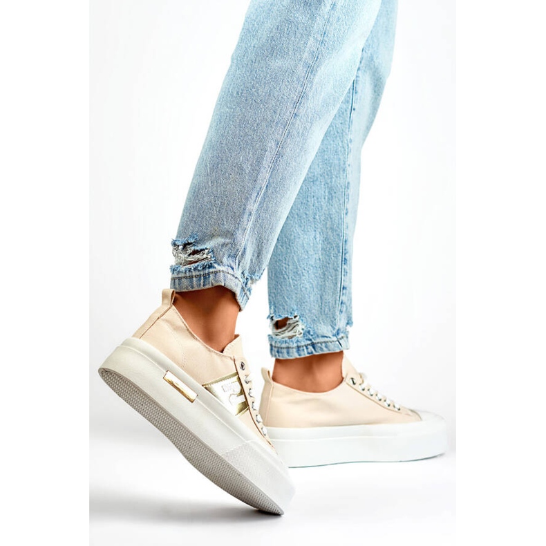 Sneakers basse LY100BE beige con suola spessa 2