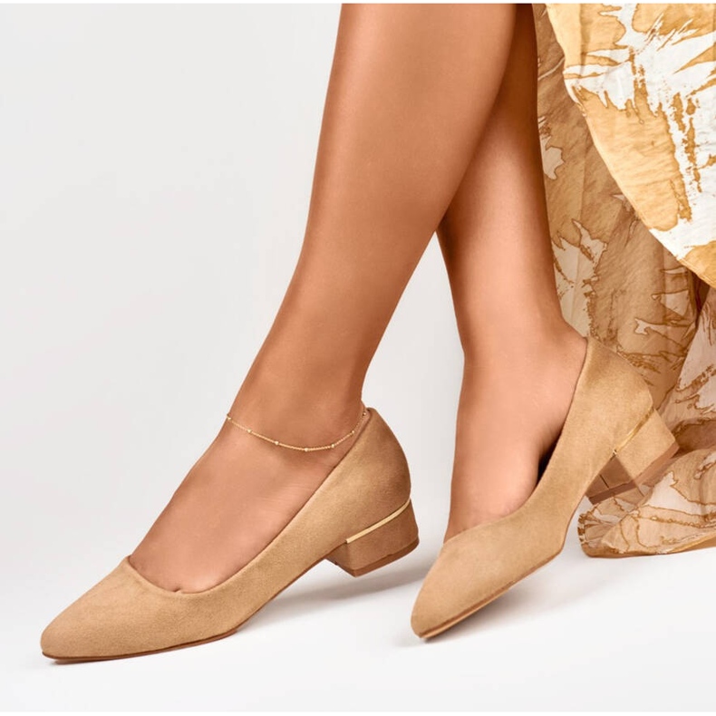 Goodin Décolleté da donna in camoscio con tacco basso, beige GD-XR106BE 1