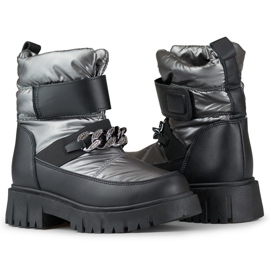 Doposci da donna con catena e velcro, argento metallizzato JH-5SI 2