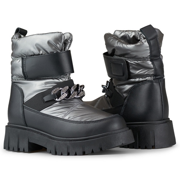Doposci da donna con catena e velcro, argento metallizzato JH-5SI 2