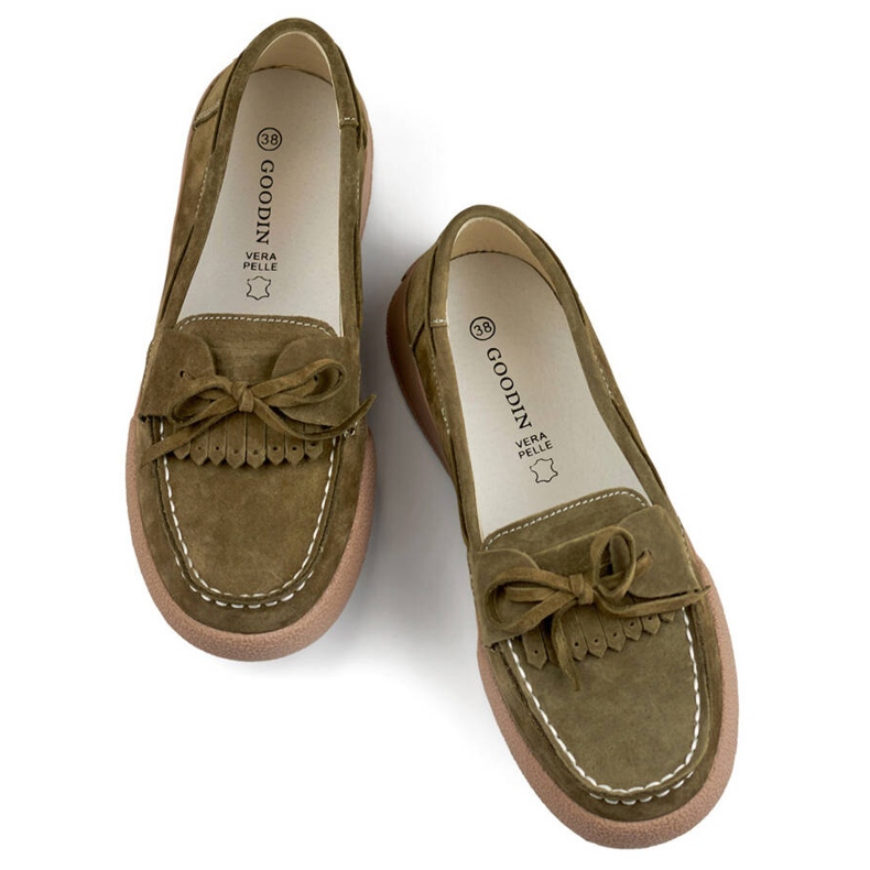 Mocassini da donna in pelle verde kaki Goodin GD-SW4005KH 1