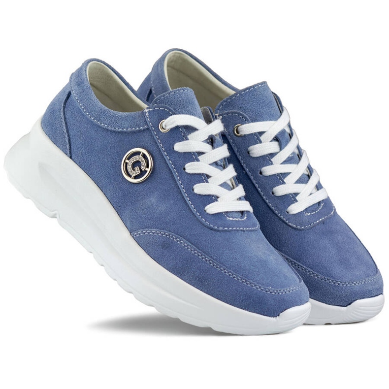 Scarpe da donna con plateau in pelle jeans, blu GD-XF-108BL 1