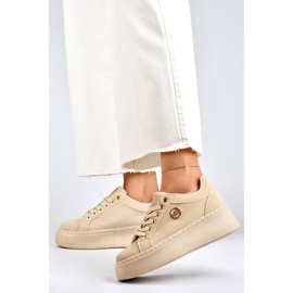 Sneakers beige da donna con suola spessa TL251-10L/BE 2