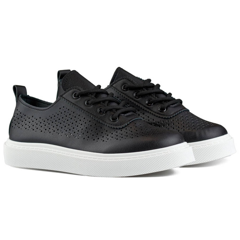 Scarpe da donna con plateau, sneakers traforate, nero 777-1B 2