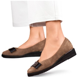 Scarpe con zeppa da donna in camoscio con decorazione taupe GD-FL766T beige 1
