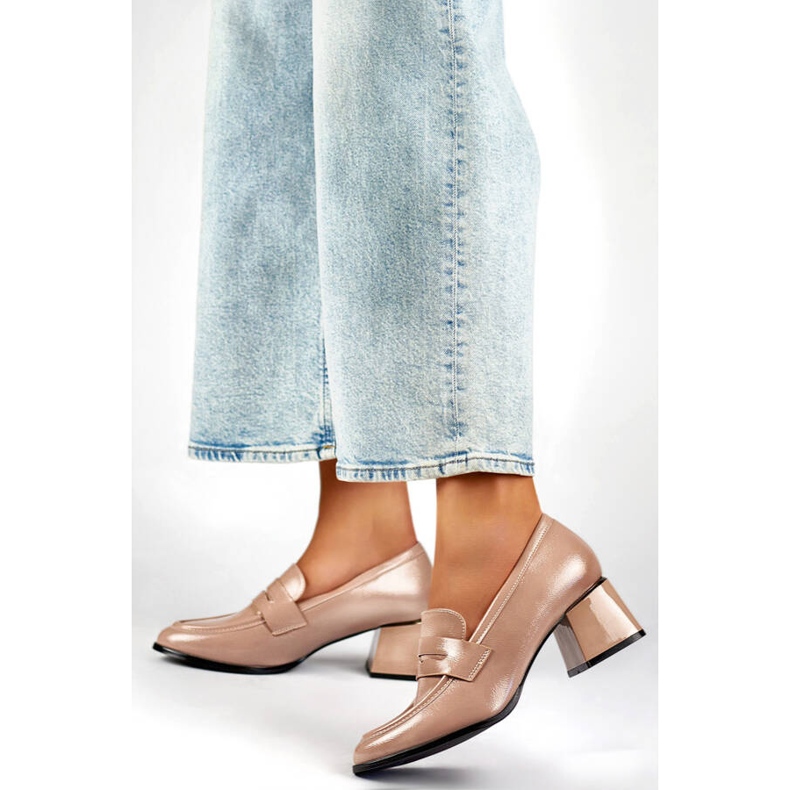 Scarpe con tacco da donna in vernice beige GD-FL471BE 2