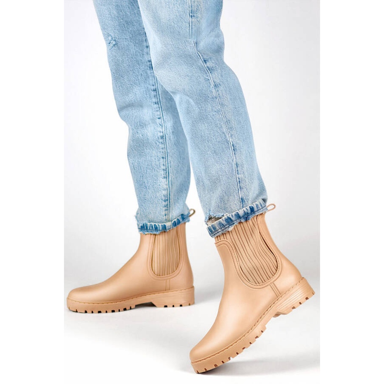 Stivaletti Chelsea da donna con tomaia elastica e calzino, beige S27BE 2