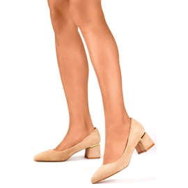 Décolleté a punta da donna su blocco, beige XR-103B-BE 2