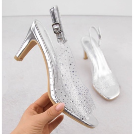 Sandali da donna trasparenti con tacco alto e zirconi argento Potocki WS43317 d'argento 1