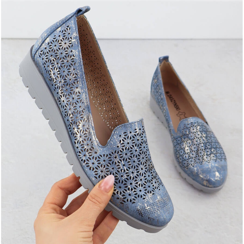 Scarpe da donna sull'elevazione del dormitorio dorato di Openwork M. Daszyński MR1628-20 blu 1