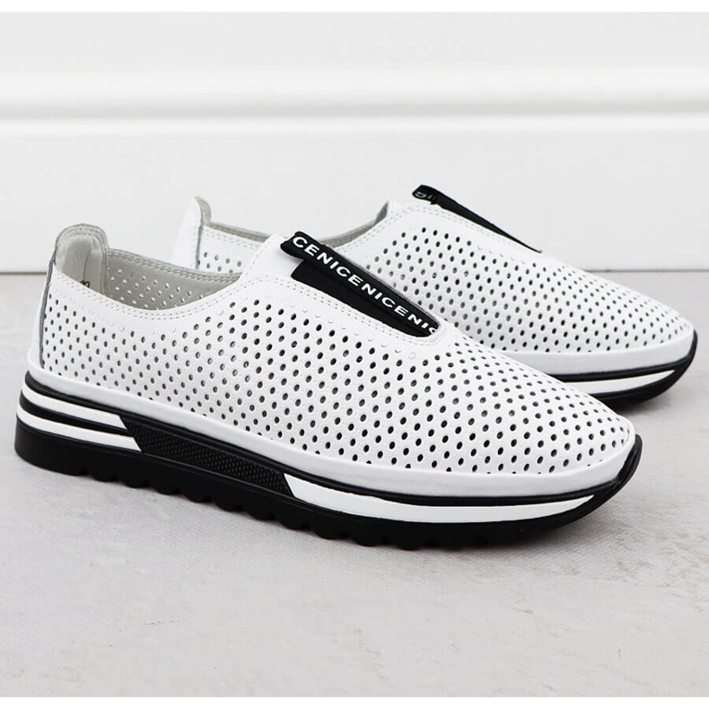 Scarpe in pelle da donna Sliping Openwork Bianco S.Barski LR51-672 2