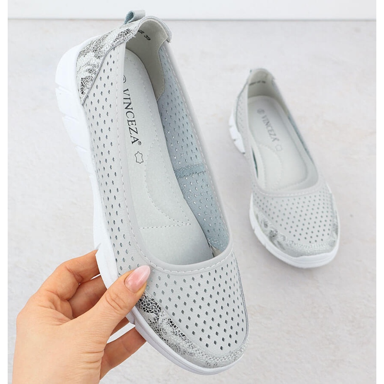 Ballerina in pelle Openwork Comfort Grey Vinceza 95323 grigio 1