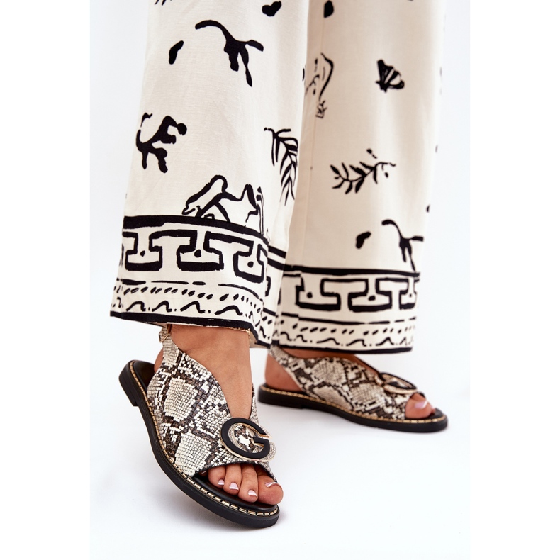 Sandali piatti con decorazione di serpenti motivi bruno-bruno beige 2