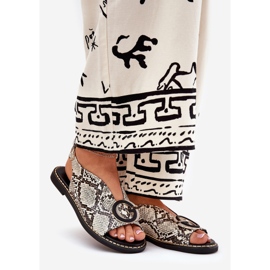 Sandali piatti con decorazione di serpenti motivi bruno-bruno beige 1