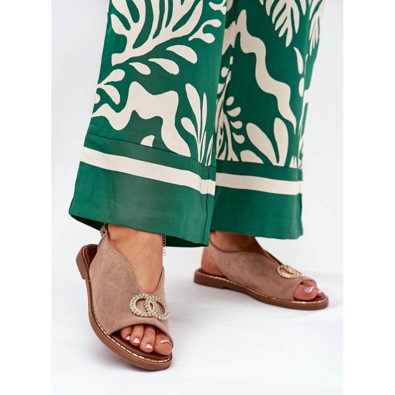 Sandali femminili con eco carro a ruote ecorete piatte beige 2