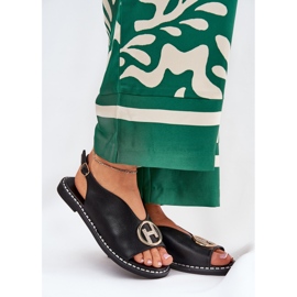 Sandali eleganti piatti con decorazione nera nero 2