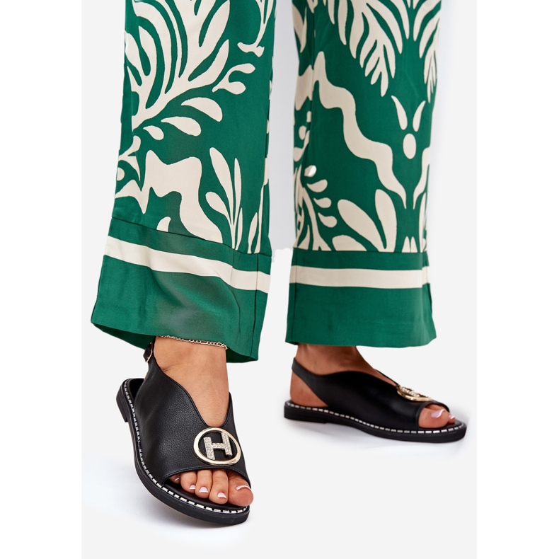 Sandali eleganti piatti con decorazione nera nero 1